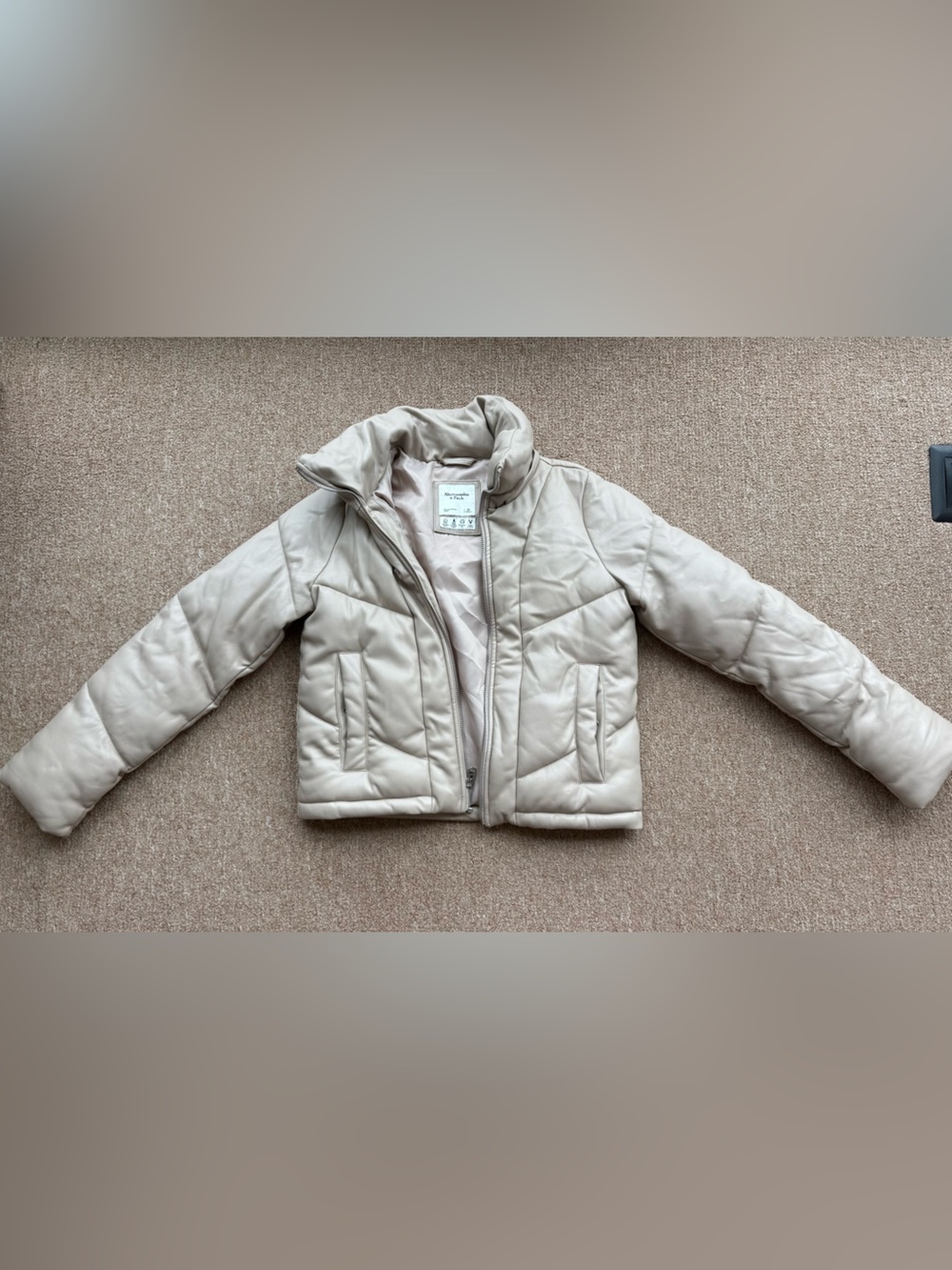 Abercrombie & Fitch Beige Leather Puffer Jacket